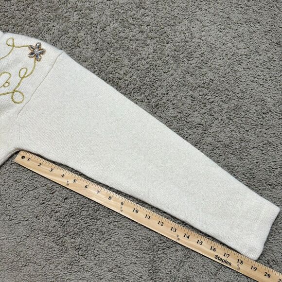 Vintage Pierre Cardin Cream Silk Blend Embroidered Bejeweled Knit Cardigan, Sz L - Picture 10 of 12